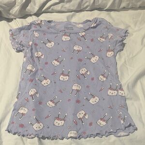 Harper canyon 7 Cute Bunny Print short sleeve T-Shirt crinkle hemline euc